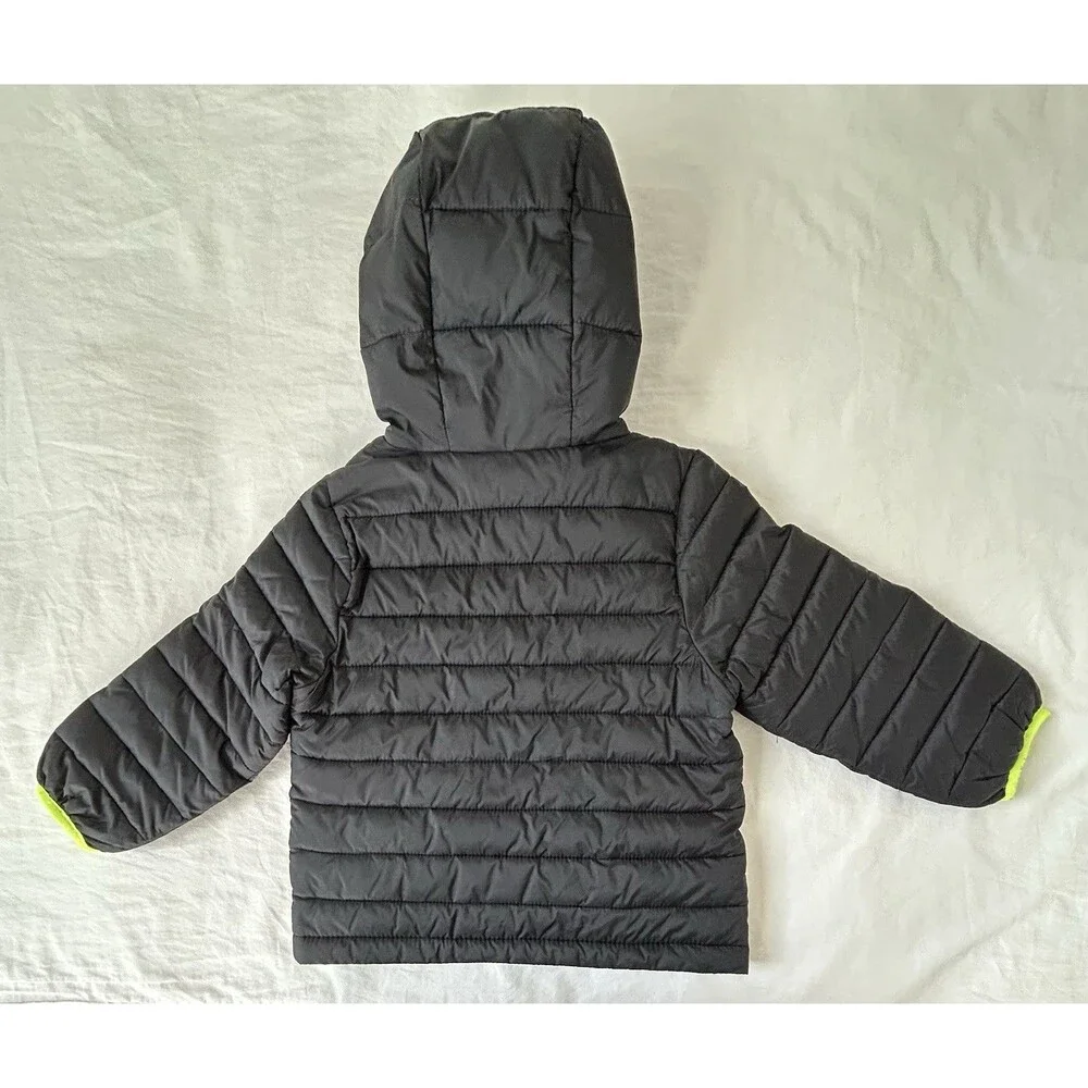 NEW No Tags! Jumping Beans Toddler 3T Black Neon Green Hooded Puffer Jacket